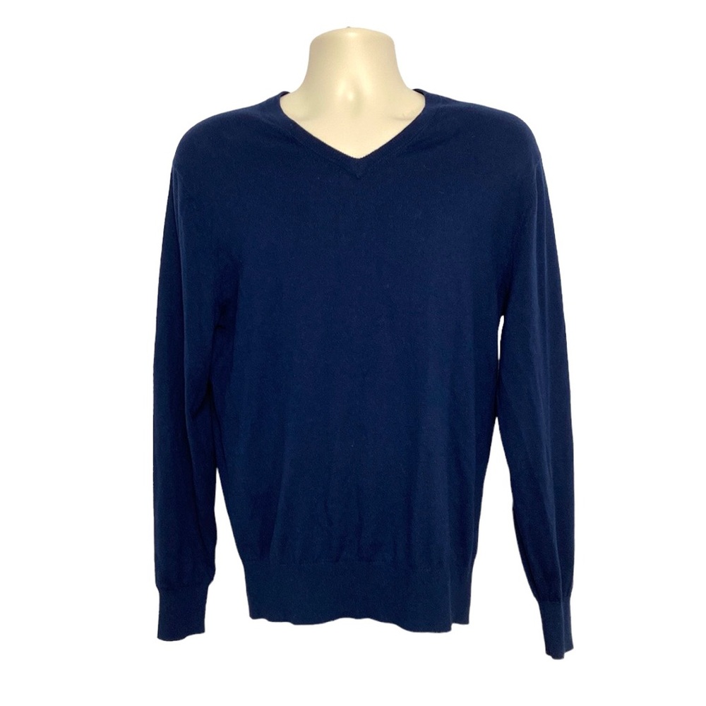 Cremieux Blue Knit V-Neck Pullover Silk Blend Sweater S